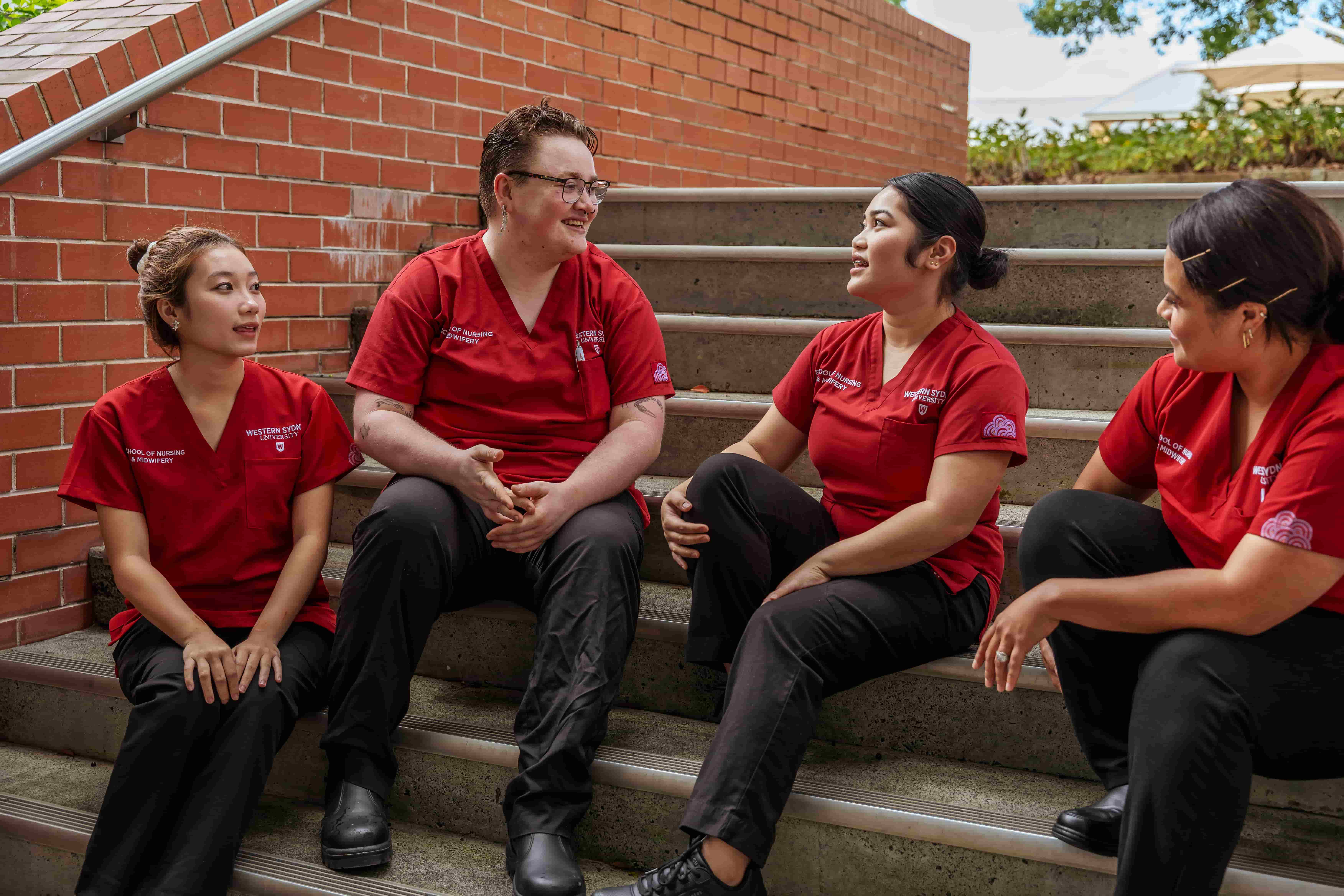 Nursing and Midwifery Students on stairs