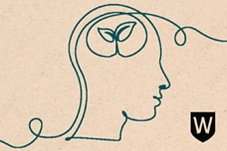 Button image of scribbled human siloutte with leaf